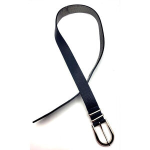 DKNY Black Pebbled Leather Belt with Large Silvertone Buckle 39" Long Size M